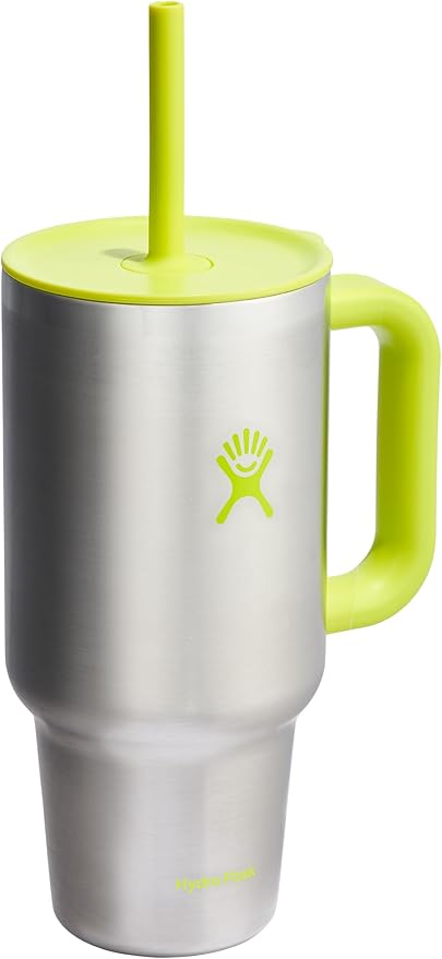Hydro Flask 32 Oz Travel Tumbler with Handle, Lid and Straw - Insulated Stainless Steel in Stainless Steel Lime