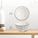 Porcelain Dessert Bowls Ice Cream Bowl - Ceramic Small Bowls 10 oz - Littlebowl for Rice | Soup | Snack | Side Dish - Japanese Black and White Bowl Set of 6 - Microwave and Dishwasher Safe - 4.75 Inch