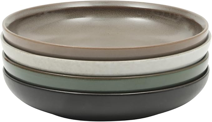 Gibson Elite Beckett 4-Piece Multi-Color 9 Inch Dinner Plate Bowl Set – Reactive Glaze Stoneware – Shallow Pasta Bowls – Wide-Rim Round Design – Microwave & Dishwasher Safe
