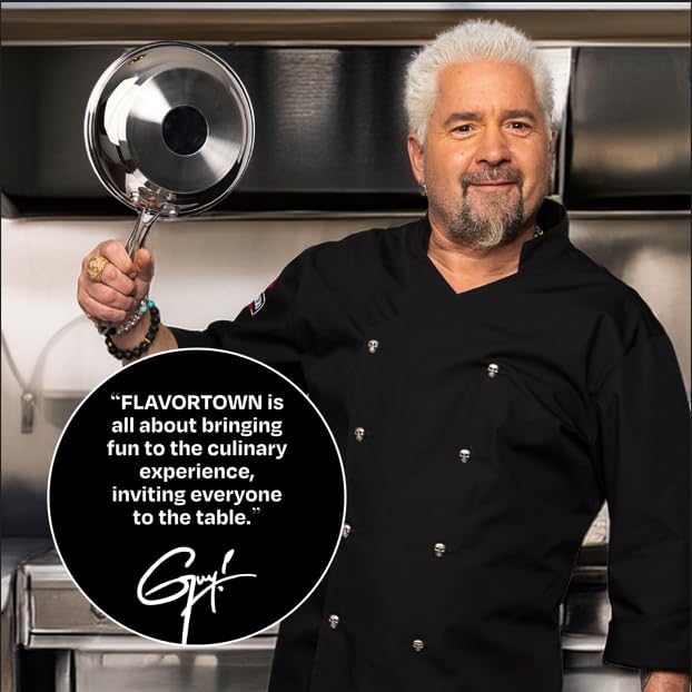 Guy Fieri's Flavortown 3.2-Quart Stainless Steel Sauce Pan with Tempered Glass Lid - Kitchen Cookware with Tri-Ply Base, Oven Safe to 500°F, Dishwasher Friendly, Works with Gas & Induction Cooktops