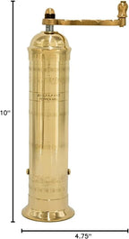 The Original Greek Pepper Mill 10 Inch Tall | European Pepper Mill Grinder with Crank Handle | Manual Pepper Grinder | Peppercorns Refillable - Brass