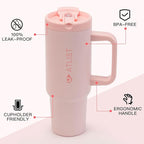 100% Leakproof 40 oz Tumbler with Handle & 4-in-1 SipSwig Lid, Built-In Flip Straw & External Stainless Steel Straw, Insulated Stainless Steel Cup, BPA-Free, Pink