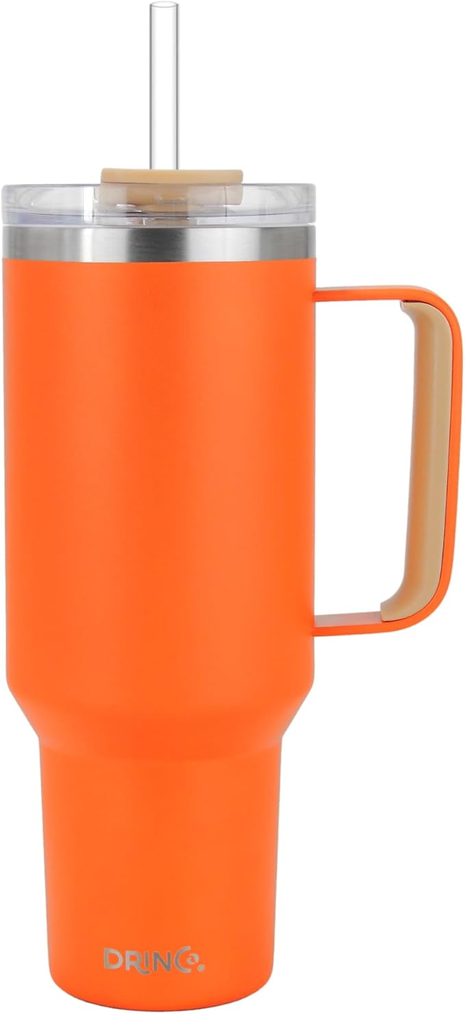 Drinco 40oz 30 oz Tumbler with Handle, Straw Lid, Insulated Stainless Steel Travel Mug Water Bottle Ice Coffee Cup For Cold and Hot, BigSur (40oz, Pumpkin)