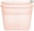 Zip Top Reusable Food Storage Bags | 2 Bag Set [Peach] | Silicone Meal Prep Container | Microwave, Dishwasher and Freezer Safe | Made in the USA