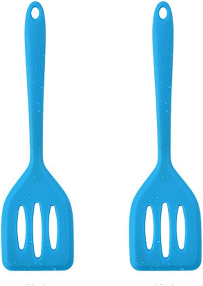 2Pack Small Silicone Turner High Heat Resistant Slotted Spatula for Fish, Eggs, Pancakes and More (12 IN, Blue)