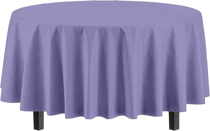 Party Solids 12-Pack Premium Plastic Tablecloth 84in. Round Table Cover - Lavender
