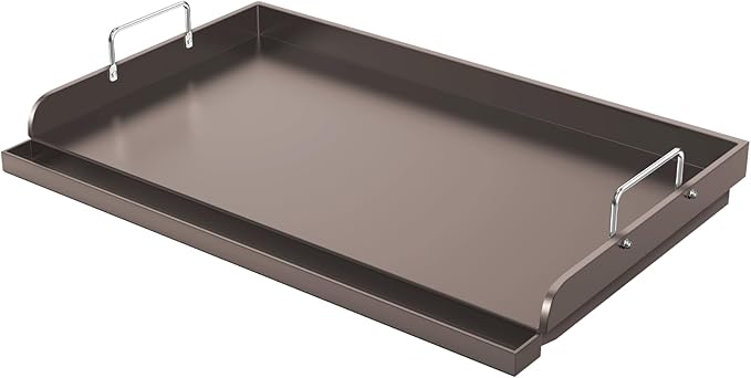 Utheer Cast Iron Griddle for Gas Grill, 25" x16" Flat Top for Outdoor Grill Rectangular Plate with Removable Handles for Charcoal Camping, Tailgating, and Parties