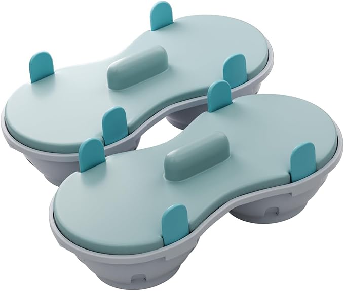 Microwave Egg Poacher with Lid, Double Cup Design, Turquoise and Gray, Food Grade PP Material, 8.7x4.3 Inch, Anti-Slip Bottom, Quick Egg Cooking