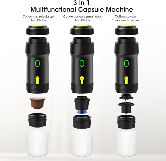 Portable Espresso Maker, 20 Bar Pressure Small Coffee Machine, Rechargeable Battery Operated Mini Coffee Maker for Pods or Grounds, Includes Car Charger, for Hot & Iced Coffee (White)