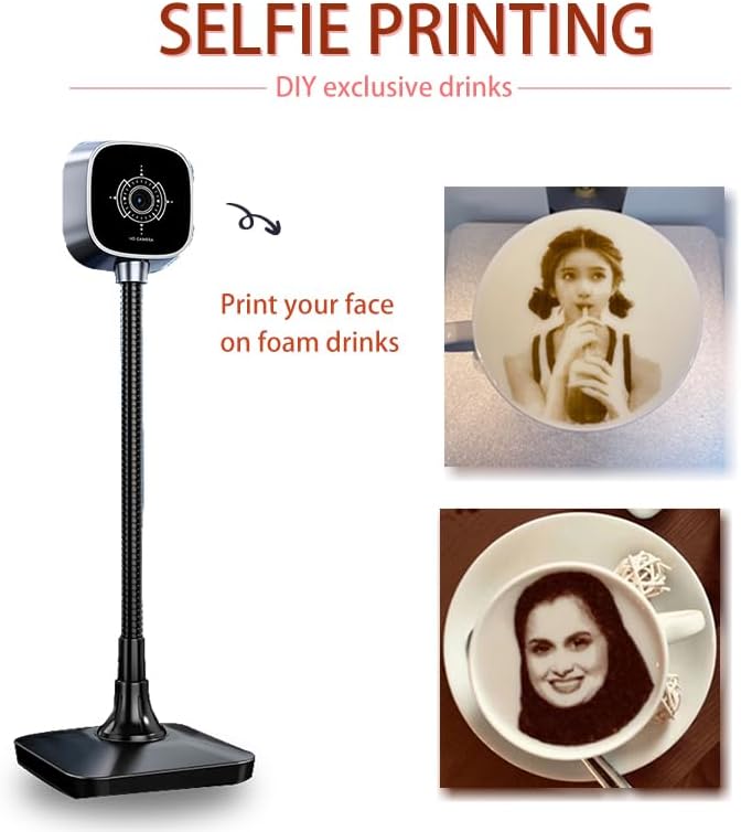 EVEBOT Coffee Latte Art Machine EB-Pro Customized Photo Selfie Printing with Camera Cake Desserts DIY Personalized Decoration for Cafes Bars Museums, Blown FancyBox - Black