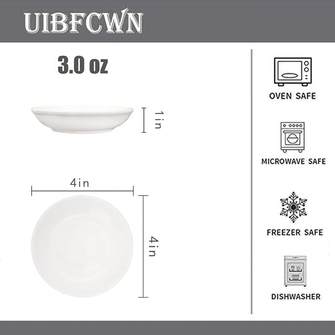 UIBFCWN 3 Oz Ceramic Dipping Bowls, Soy Sauce Dishes Set of 10, Dipping Sauce Cups/Bowls/Dishes for Kitchen, Mini Appetizer Plates for Condiment Sushi Ketchup BBQ Party, 4 Inch