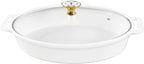 10" x 7" Ceramic Oval Casserole Dish with Glass Lid, 30 Ounce White Serving Soup Tureen,Chafing Dish for Buffet, Family Food preserve Tray, Catering Casserole for Party Style