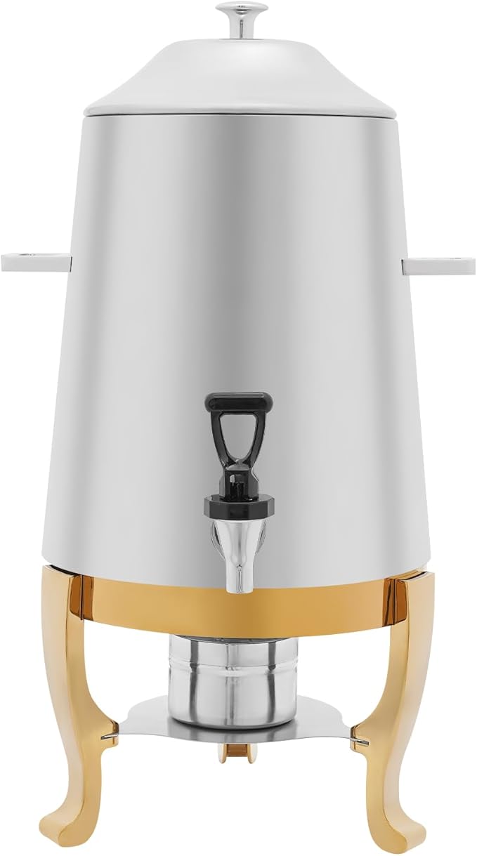 Coffee Urn with Fuel Holder 3.5 Gal/13L, Stainless Steel Beverage Dispenser Hot Drink Dispenser with Stand, Tea Water Coffee Chafer Urn for Parties Buffet Catering Commercial Home (Gold Holder)