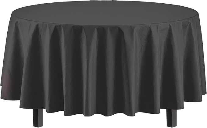 Exquisite Party Solids 12-Pack Premium Plastic Tablecloth 84in. Round Table Cover - Black