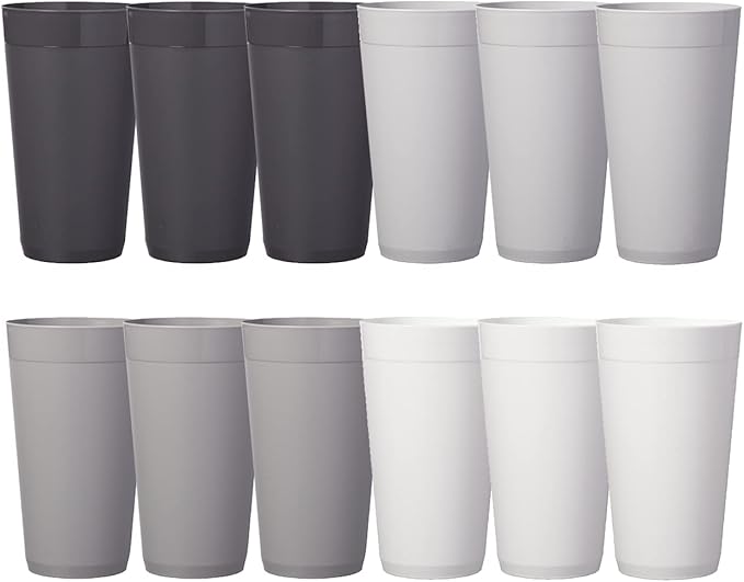 US Acrylic Newport 20 ounce Unbreakable Plastic Stackable Water Tumblers in Grey Stone | Set of 12 Drinking Cups | Reusable, BPA-free, Made in the USA, Top-rack Dishwasher and Microwave Safe