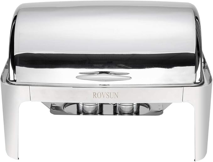 ROVSUN Chafing Dish Buffet Set, 9 Quart Roll Top Stainless Steel Chafer, NSF Rectangular Set with Food Pan, Water Pan and Fuel Holders, for Wedding, Parties, Banquet, Catering Events