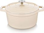 vancasso 2.5 QT Enameled Cast Iron Dutch Oven with Stainless Steel Knob Lid – Small Non-Stick Casserole for Steaming, Baking, and Roasting – Cream Color