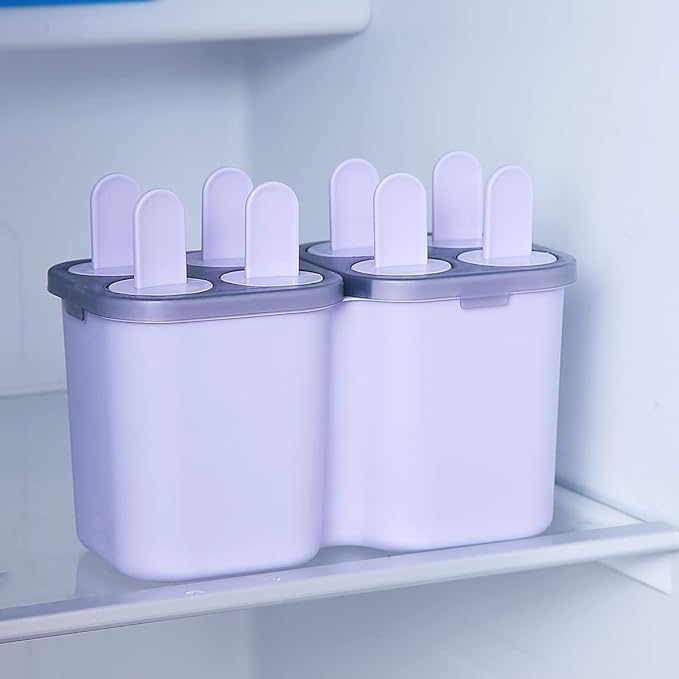 HOMQUEN Popsicles Molds, 8 Piece Ice Pop Mold, Reusable Easy Release Ice Cream Mold for kids, Many Shapes Homemade Popsicle Molds, DIY Popsicle Maker, BPA Free (8 Cavities-Purple)
