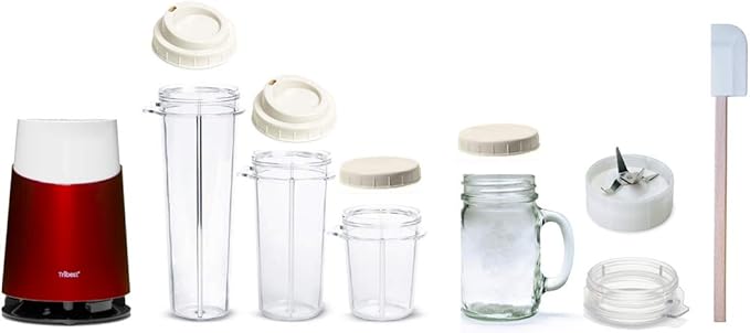 Tribest Mason Jar Ready Personal Blender 2 with Mason Jar Blending Mug, Red