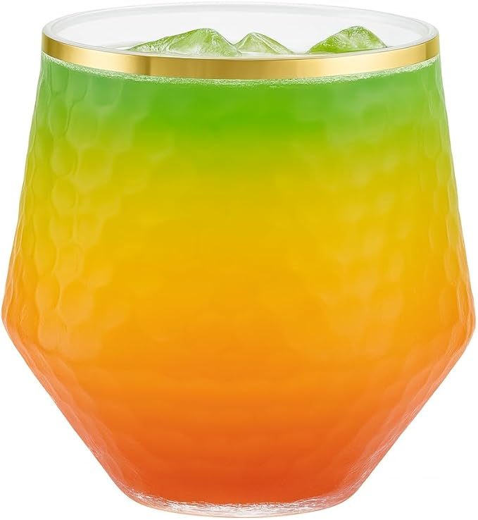 48 Pack Ribbed Origami Ripple Plastic Glasses 24 9oz Stemless Champagne Flutes & 24 12oz Cups BPA-Free, Disposable, Shatterproof Drinkware for Weddings, Bars, Events (Hammered Diamond Gold Rim)