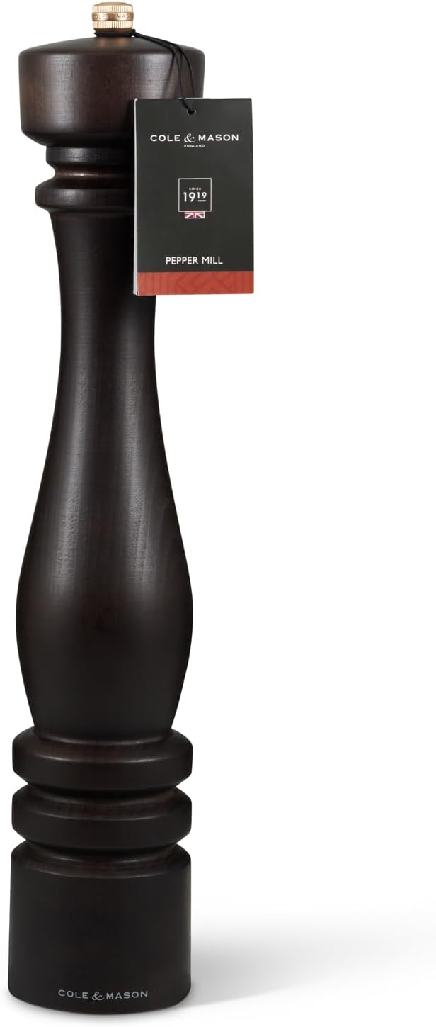 Cole & Mason London Refillable Spice Mill - Kitchen & Home Accessory - Table Black Pepper Grinder - Pepper Mill with Carbon Steel Mechanism - 15", Chocolate Wood