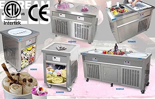 Kolice ETL Commercial 21"x21" Double Square Pans Fried Ice Cream Roll Machine, Yogurt Thai Stir Roll Ice Cream Machine-Auto Defrost, Transparent Sneeze Guard
