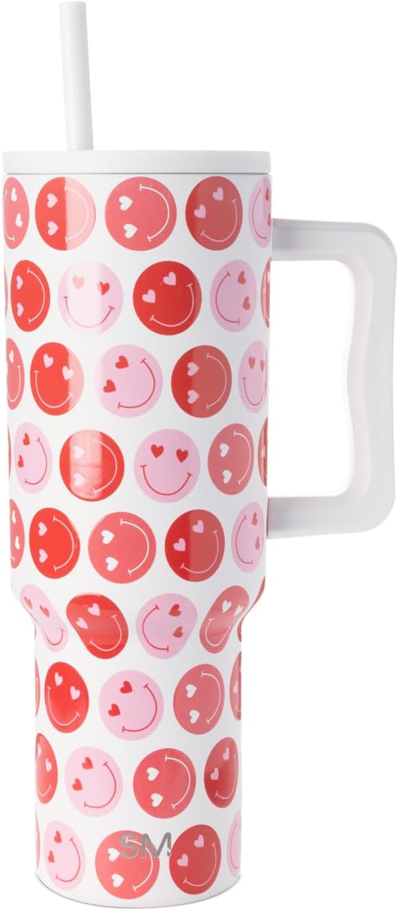 Simple Modern 40 oz Trek Tumbler with Handle and Straw Lid | Cup Holder Friendly Insulated Stainless Steel Travel Mug | Happy Heart Eyes