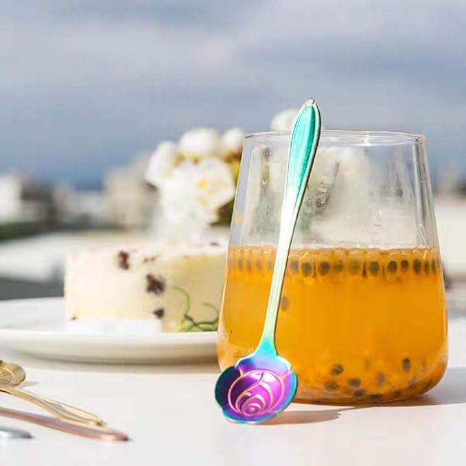 9 Pcs Flower Spoon Coffee Teaspoon Set, ESRISE Stainless Steel Tea Spoon for Tea Party Decorations (Multi)