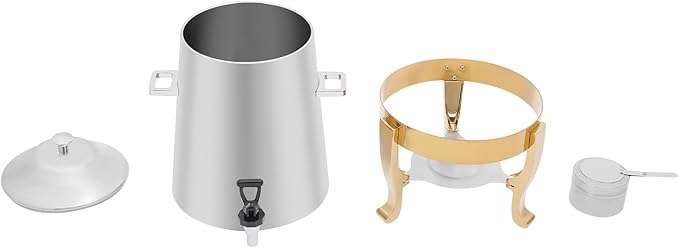 Coffee Urn with Fuel Holder 3.5 Gal/13L, Stainless Steel Beverage Dispenser Hot Drink Dispenser with Stand, Tea Water Coffee Chafer Urn for Parties Buffet Catering Commercial Home (Gold Holder)