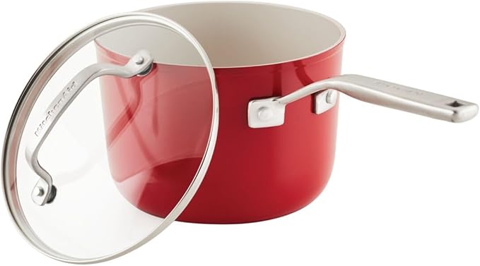 KitchenAid Hard Anodized Ceramic 9-Piece Nonstick Cookware Set – Includes Fry Pans, Saucepan, Stockpot, Durable, Even Heating, Oven Safe to 500°F, Empire Red