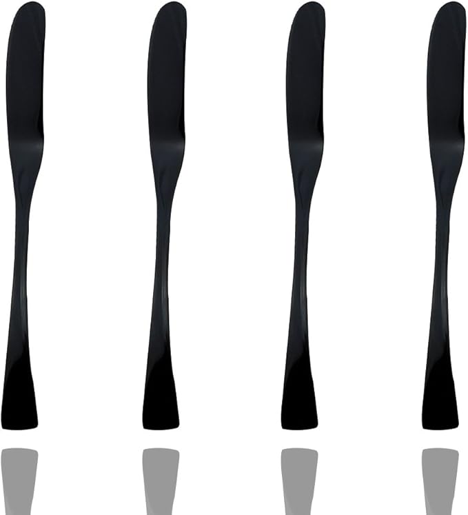 JASHII 18/10 Stainless Steel 4 Piece Mirror Polished Black Butter Knife Bagels Cheese Knife Black Server Utensil Set