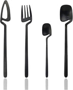 JASHII Hangable 24-Piece Silverware Set, Satin Finish Flatware Cutlery Set Service for 6, Knives/Forks/Spoons Included, Dishwasher Safe (Matte Black)
