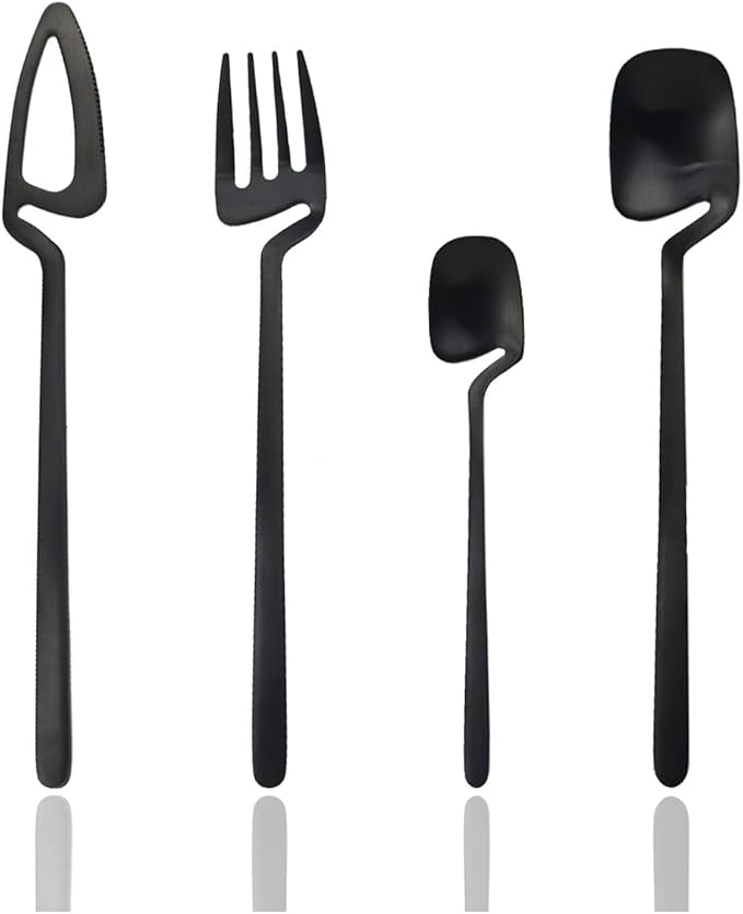 JASHII Hangable 24-Piece Silverware Set, Satin Finish Flatware Cutlery Set Service for 6, Knives/Forks/Spoons Included, Dishwasher Safe (Matte Black)