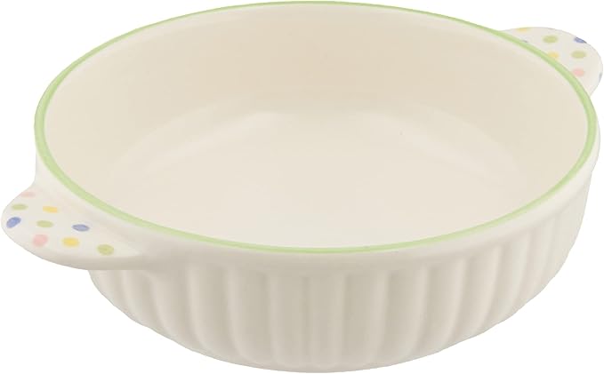 Banko Ware 14046 Oven Safe Round Au Gratin Dish (Small), Polka Dot Green Line, Diameter Approx. 6.5 inches (16.5 cm), Microwave Safe, Made in Japan