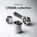 Crema Coffee Products 54mm Dosing Cup | Compatible with Breville Portafilters etc | Durable 100% Stainless Steel | Built-In Grinder Tab for Easy Transfer | Sleek, Mess-Free Design | White Finish
