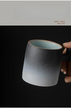 2-Oz Ceramic Espresso Cups with Wood Handle, 2/4-Piece Set for Coffee, Tea, Latte - Dishwasher Safe, Multi-Color & Wood Styles, Gift & Café Use (black white, Wooden Handle4)