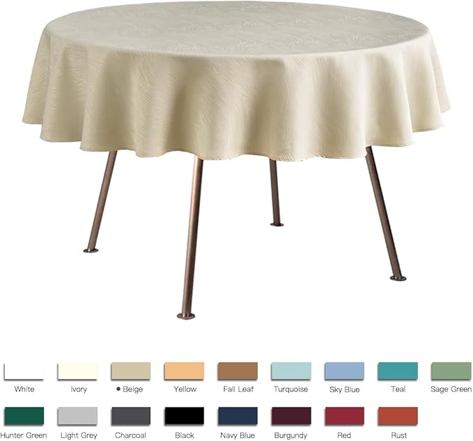 maxmill Jacquard Round Table Cloth Swirl Design Waterproof Antiwrinkle Heavy Weight Soft Tablecloths for Circular Table Cover and Kitchen Dinning Tabletop Round 70 Inch Beige