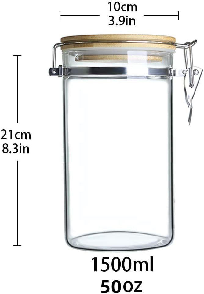 Glass Storage Jar with wooden Locking Clamp, Coffee Bean & Kitchen Food Container, Glass Sourdough Starter Jar (2PACK 50 OZ)