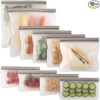 Reusable Gallon Freezer Bags, Ziplock Leakproof Reusable Gallon Bags for Marinate Meats, Fruit, Sandwich, Snack, 2 Gallon Bags + 4 Quart Bags + 4 Snack Bags