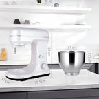 Stand Mixer 5-QT, 6+P Speed Tilt-Head Food Mixer 300W Dough Mixer with Stainless Steel Bowl,Dough Hook,Flat Beater&Whisk Electric Kitchen Mixer for Household Baking, Anti-Slip(Pearl White)