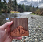 WUDN 6 oz. Wooden Hip Flask - Stainless Steel Body, Mt. Rainier Walnut Sky