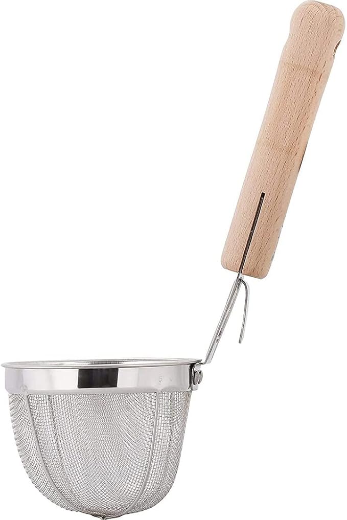 TIKUSAN Miso Strainer and Muddler Miso Dissolver Misokoshi Stainless Steel with Wooden Muddler for Making Miso Soup Made in Japan Large Size