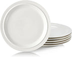 10.5-inch Porcelain Dinner Plate Set of 6 - Microwave, Oven and Dishwasher Safe, Scratch Resistant. (White)