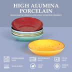 Esfour 8 Inch Porcelain Pasta Bowl, 16 Ounces Salad Bowls, Microwave & Dishwasher Safe, Sturdy & Stackable, Set of 6 Ceramic bowls Plates Set, Wide Shallow salad Bowls Set, Vivid Assorted Colors