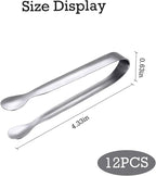 JCREN 12 Pack Serving Tongs, Small Serving Utensils for Catering, Food-Grade 304 Stainless Steel Serving Tongs Appetizer Tongs for Tea Party Coffee Bar Taco Bar, 4" Mini Kitchen Tongs - Silver
