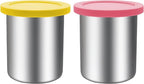 Stainless Steel Pint Containers & Lids Compatible with Ninja Creami ice Cream Maker NC500, NC501, CN501CO Delux Series– 2 Pack, 24 oz, Silicone Lids, BPA-Free, Dishwasher Safe