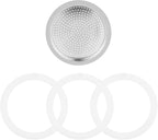 Sivaphe 3 Cup Moka Pot Replacement Infuser Parts for Aluminum Italian Stovetop Espresso Coffee Maker, 1 Filter and 3 Silicone Gasket Seals