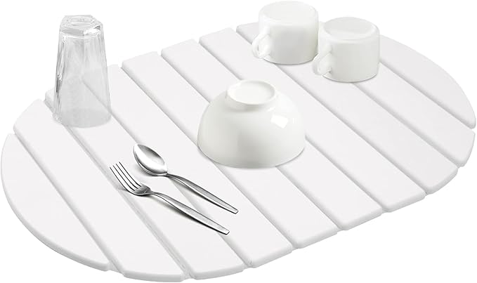 Large Stone Drying Mat, Diatomite Dish Drying Mat, Dish Mat Drying Kitchen Mat - Storable & Anti-Slip for Kitchen, Oval, White, 24"x16"