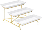 Yedio 3 Tier Serving Tray Set 14 Inch Porcelain Tiered Serving Platters, Collapsible Sturdier Stand with Stable Cross Bars, Three Layer Serving for Party Entertaining Food Display Fruit Dessert