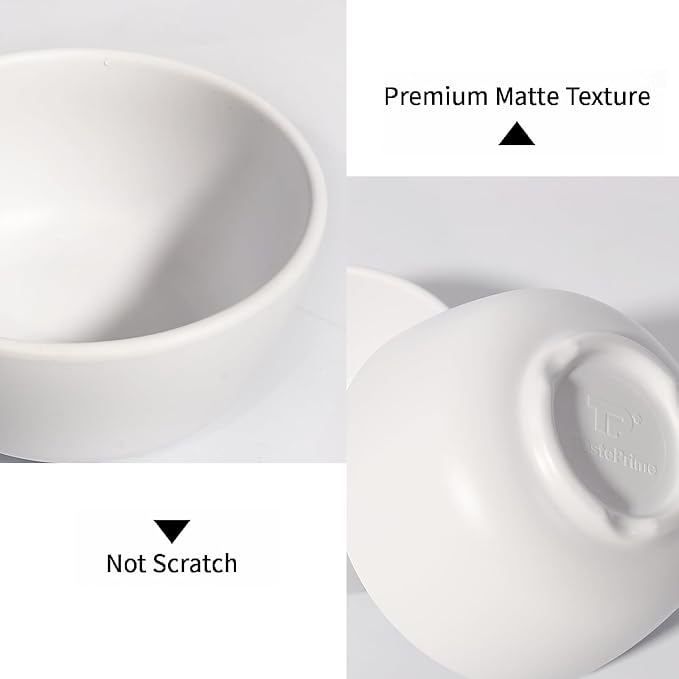 TP 10 Ounce Bowl Set of 6, 4.5" Melamine Small Bowls for Appetizer Snacks Ice Cream Dipping Sauce Side Dish, Unbreakbale and Lightweight, White